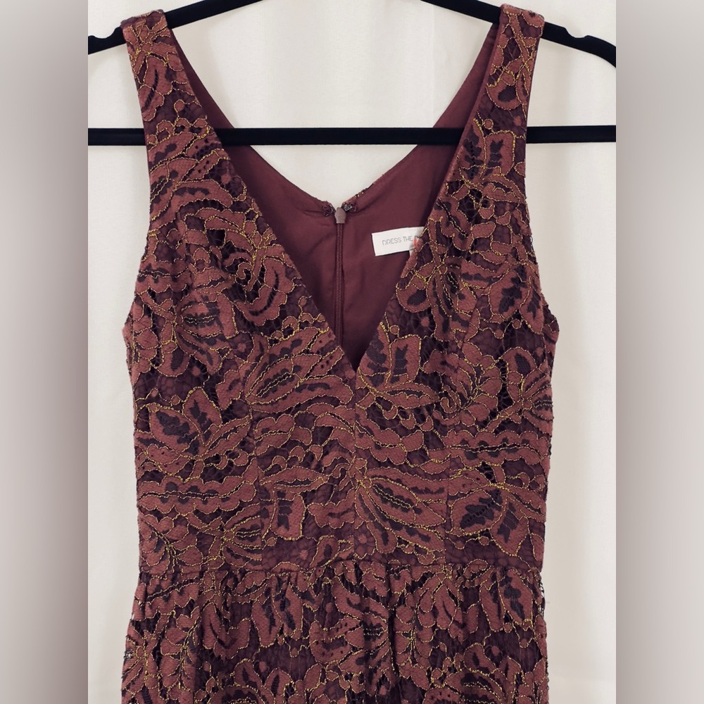 Dress The Population Madelyn Midi Sleeveless Dress Burgundy & Gold Threads XS - Picture 7 of 11